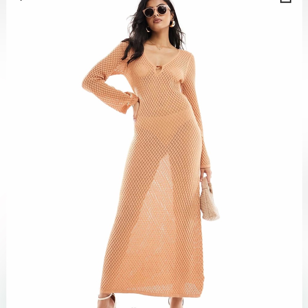 Crochet knit beach cover up dress - XS
